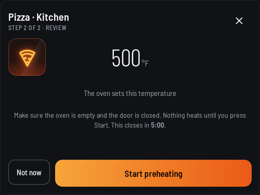Pizza review: 500 °F with the line The oven sets this temperature.